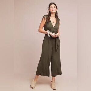 ANTHROPOLOGIE Moulinette Soeurs Alisande Wide Leg Jumpsuit, Dark Olive Green, S